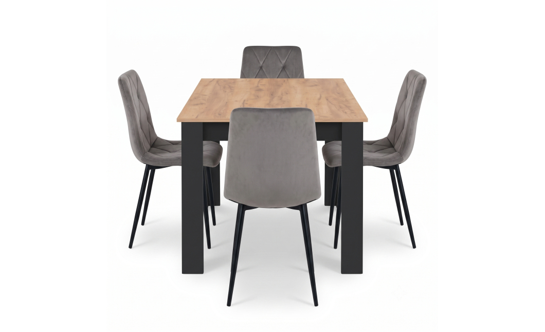 Jedálenský set NP 120x80 Craft / čierny + 4 stoličky LIBRA tmavosivý zamat / čierne nohy (100408331)