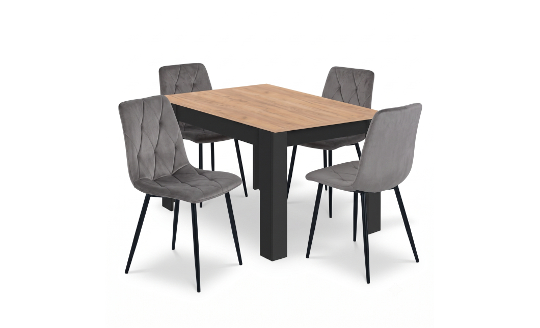 Jedálenský set NP 120x80 Craft / čierny + 4 stoličky LIBRA tmavosivý zamat / čierne nohy (100408331)