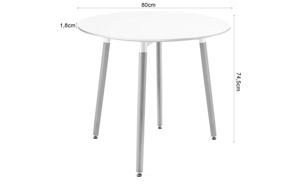 Jedálenský set: stôl KAMI okrúhly 80 cm biely / nohy vo farbe dreva + 4 stoličky MARK sivé (100831317)