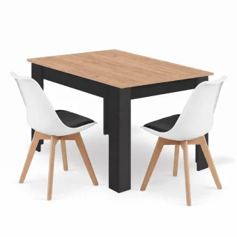 Jídelní set: stůl NP 120x80 Craft / černá + 2 židle MARK černá a bílá / přírodní nohy (100408842)