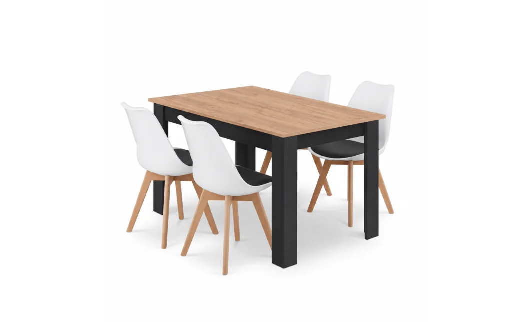 Jídelní set: stůl NP 120x80 Craft / černá + 4 židle MARK černá a bílá / přírodní nohy (100408844)