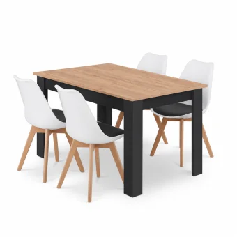 Jídelní set: stůl NP 120x80 Craft / černá + 4 židle MARK černá a bílá / přírodní nohy (100408844)