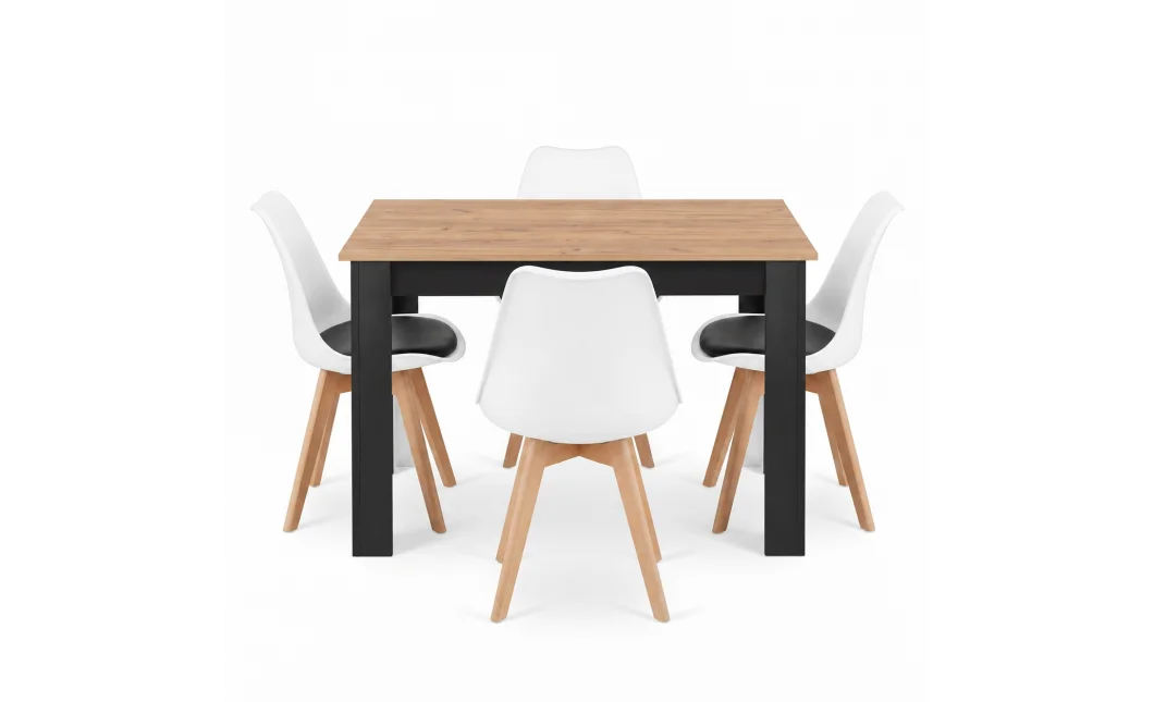 Jídelní set: stůl NP 120x80 Craft / černá + 4 židle MARK černá a bílá / přírodní nohy (100408844)