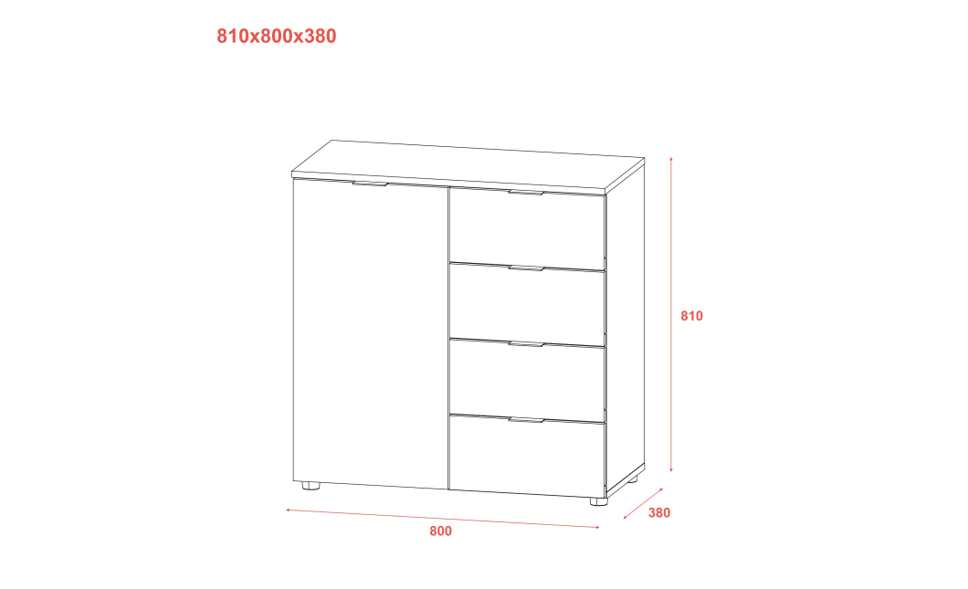 Komoda Doros Ron 1 1 dveře 4 zásuvky Grafit 80 × 38 × 81 (41516006)