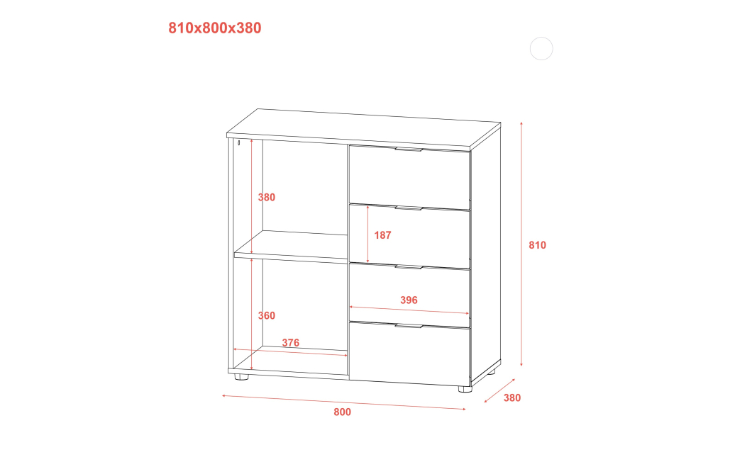 Komoda Doros Ron 1 1 dveře 4 zásuvky Grafit 80 × 38 × 81 (41516006)