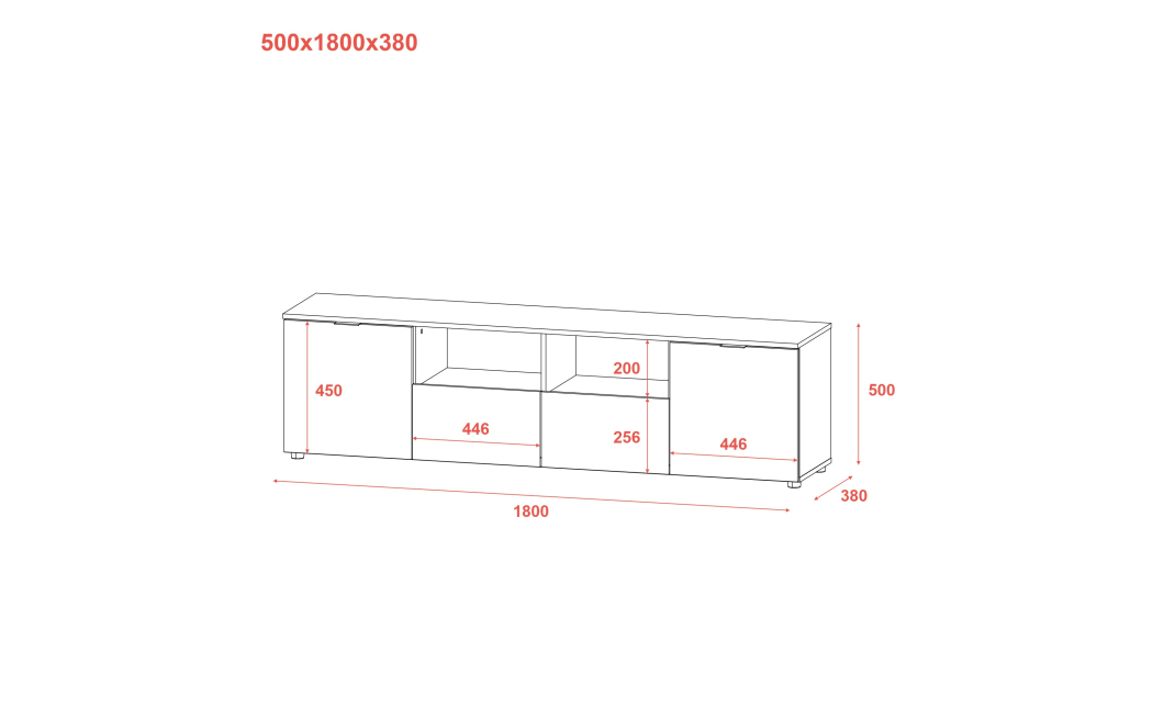 Komoda Doros Ron 4 Grafit 2 dveře 2 zásuvky 180 × 38 × 50 (44900234)