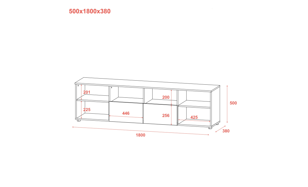 Komoda Doros Ron 4 Grafit 2 dveře 2 zásuvky 180 × 38 × 50 (44900234)