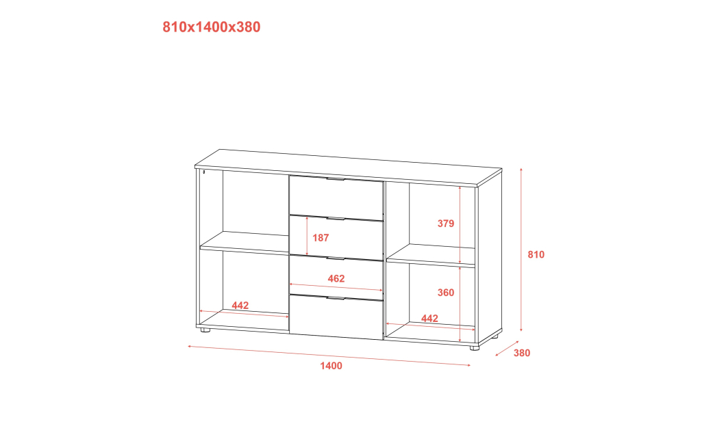 Komoda Doros Ron 5 Grafit 2 dveře 4 zásuvky 140 × 38 × 81 (44900235)
