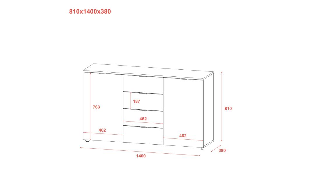Komoda Doros Ron 5 Grafit 2 dveře 4 zásuvky 140 × 38 × 81 (44900235)
