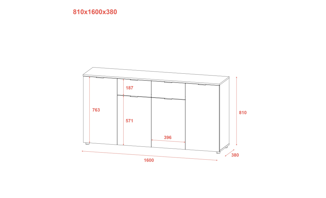 Komoda Doros Ron 7 Bílý 4 dveře 2 zásuvky 160 × 38 × 81 (44900222)