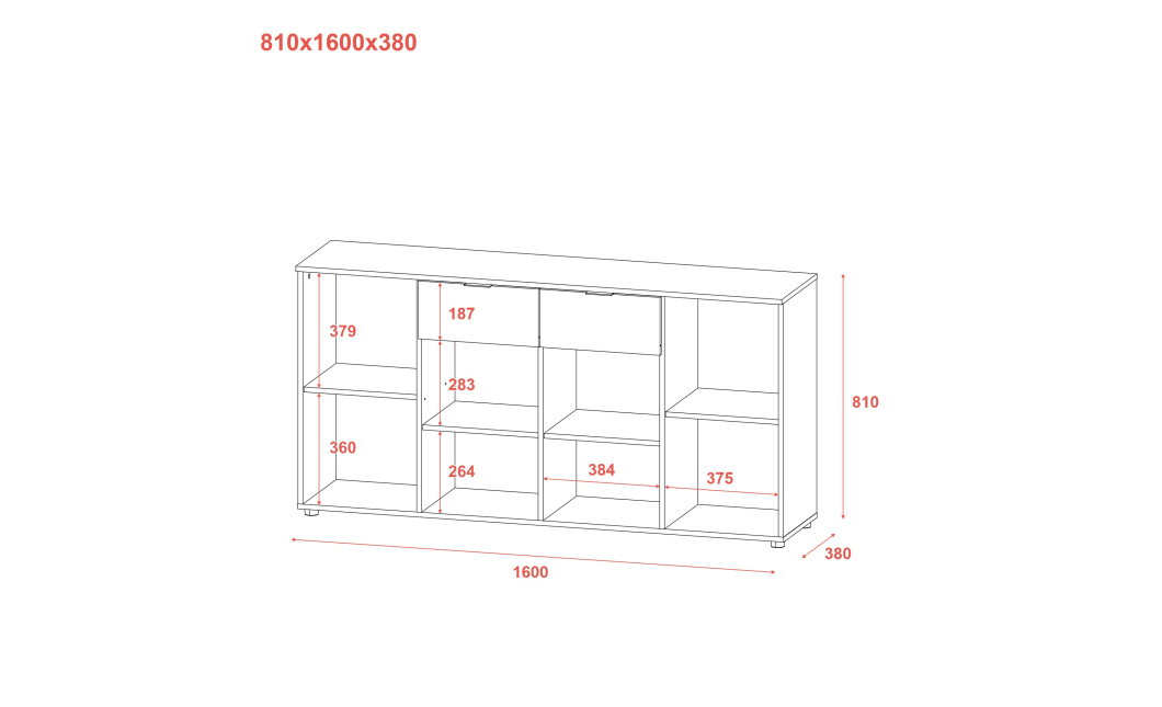 Komoda Doros Ron 7 Bílý 4 dveře 2 zásuvky 160 × 38 × 81 (44900222)