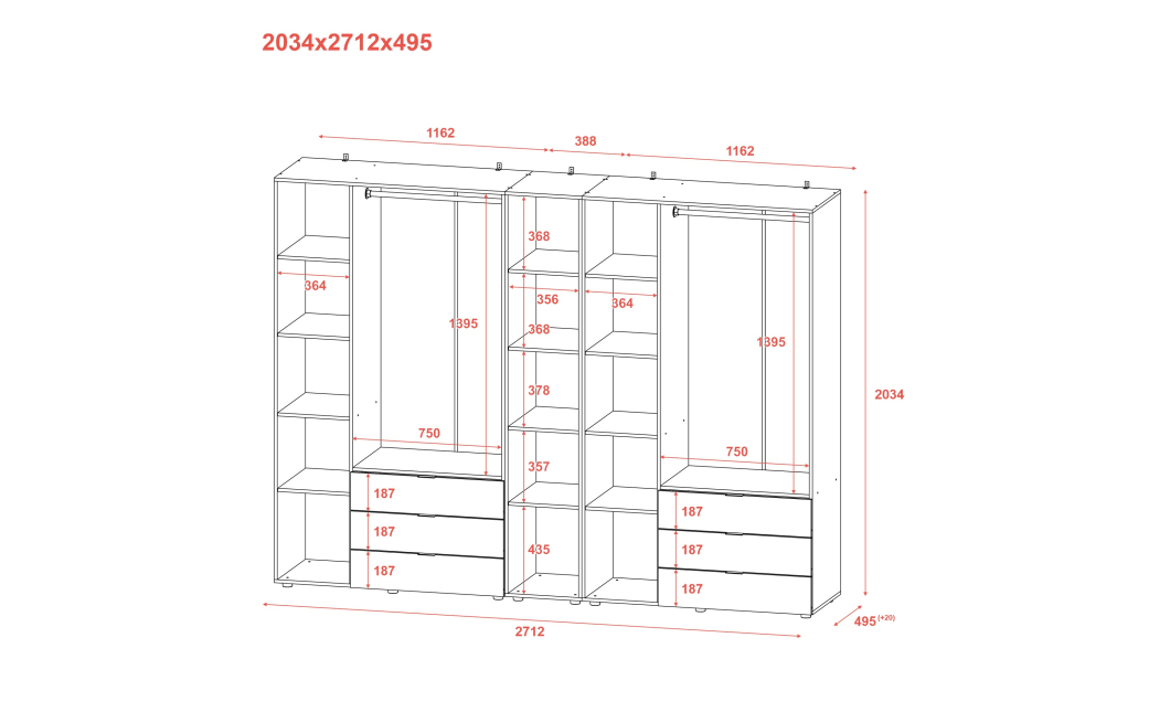 Set Doros Gelar s regálem Dub Sonoma 3+3 dveře 270,6×49,5×203,4 (42005052)