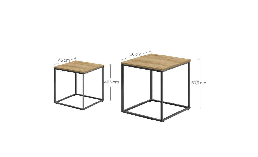 Konferenční stolek čtvercový 2 ks – artisan / černé nohy (10029091)