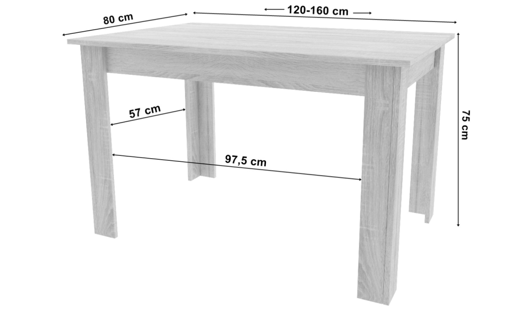 Rozkládací stůl NP 120–160 × 80 Kraft + černá (100155161)