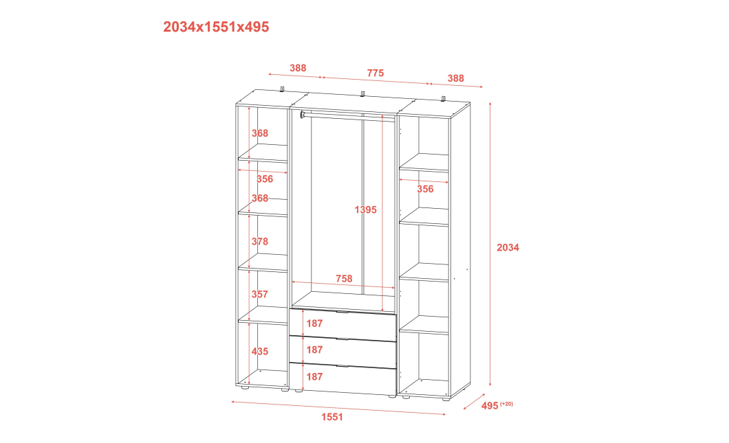 Šatní skříň Doros Gelar Bílá 4 DTD 155x49,5x203,4 (80397642)