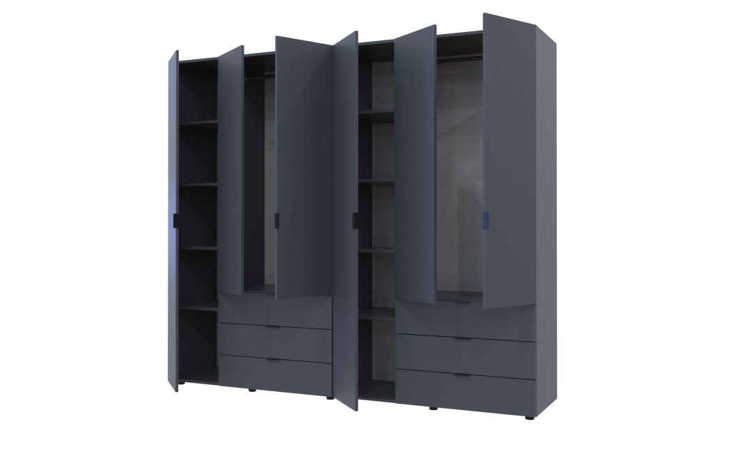 Šatní skříň na oblečení Doros Gelar set Grafit 3+3 dveře 232,4×49,5×203,4 (42002126)