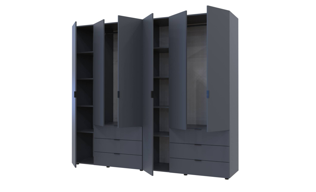 Šatní skříň na oblečení Doros Gelar set Grafit 3+3 dveře 232,4×49,5×203,4 (42002126)