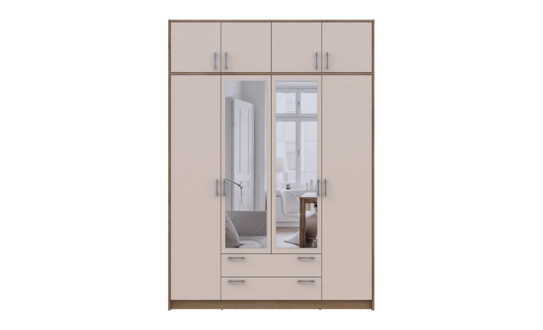 Šatní skříň Doros Rondy s nadstavcem a zrcadlem Dub Artisan/Kašmír 4 dveře 160x52x236 (80737831)