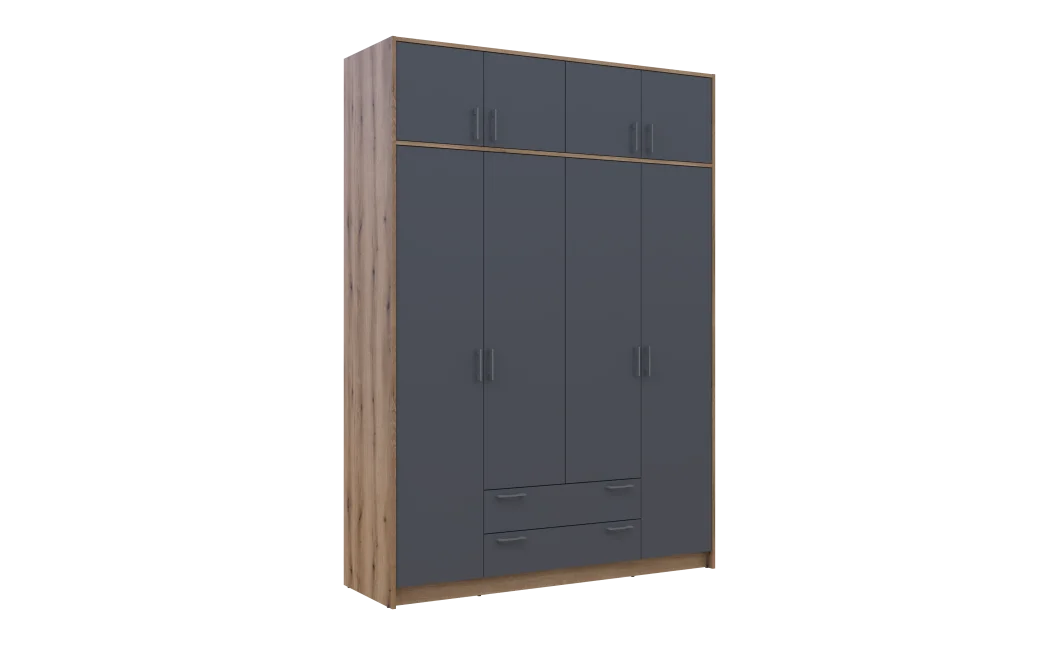 Šatní skříň Doros Rondy s nadstavcem Dub Artisan/Graphit 4 dveře 160x52x236 (80737828)