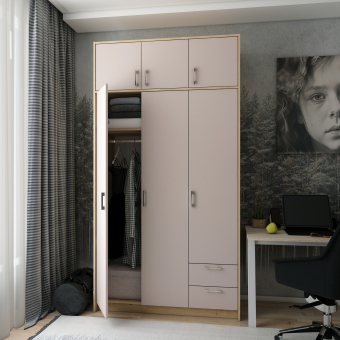 Šatní skříň Doros Rondy s nadstavcem Dub Artisan/Kašmír 3 dveře 121x52x236 (80737819)
