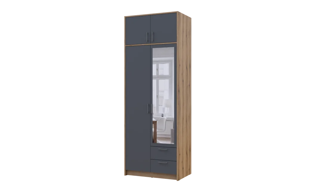 Šatní skříň Doros Rondy s nadstavcem a zrcadlem Dub Artisan/Graphit 2 dveře 82x52x236 (80737810)