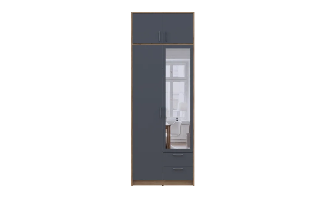 Šatní skříň Doros Rondy s nadstavcem a zrcadlem Dub Artisan/Graphit 2 dveře 82x52x236 (80737810)