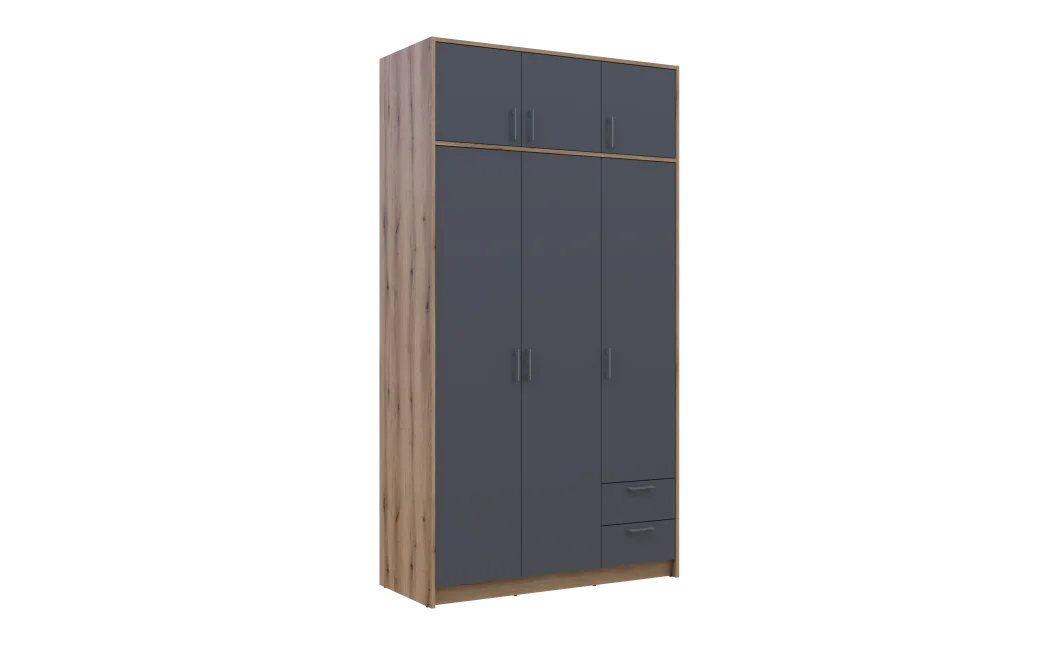 Šatní skříň Doros Rondy s nadstavcem Dub Artisan/Graphit 3 dveře 121x52x236 (80737818)