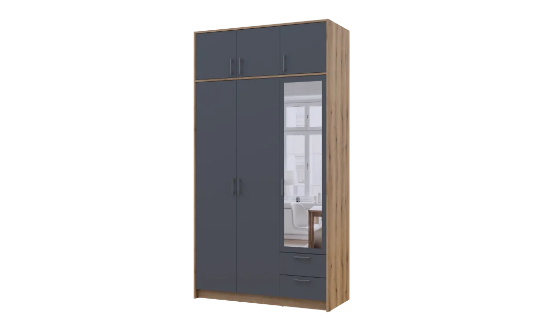 Šatní skříň Doros Rondy s nadstavcem a zrcadlem Dub Artisan/Graphit 3 dveře 121x52x236 (80737820)