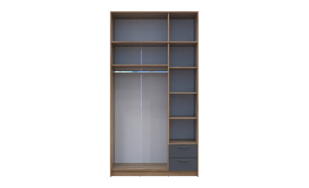 Šatní skříň Doros Rondy s nadstavcem a zrcadlem Dub Artisan/Graphit 3 dveře 121x52x236 (80737820)