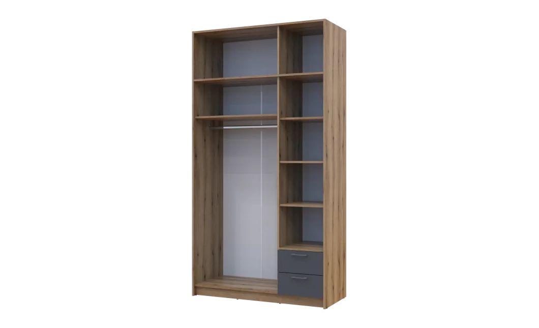 Šatní skříň Doros Rondy s nadstavcem a zrcadlem Dub Artisan/Graphit 3 dveře 121x52x236 (80737820)