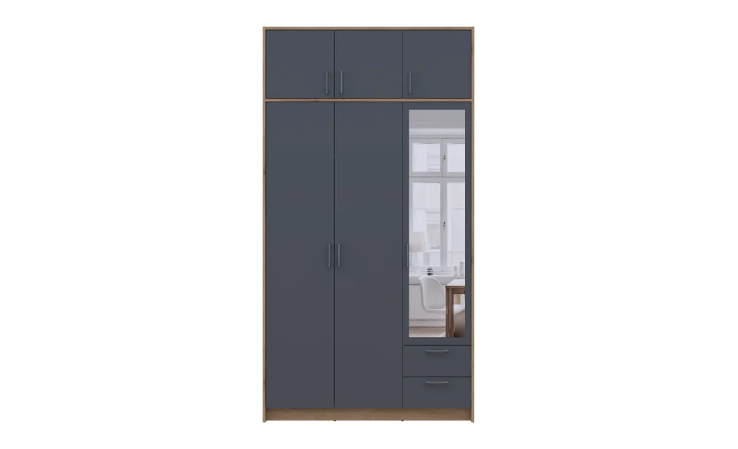 Šatní skříň Doros Rondy s nadstavcem a zrcadlem Dub Artisan/Graphit 3 dveře 121x52x236 (80737820)