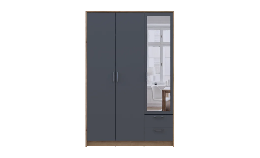 Šatní skříň Doros Rondy se zrcadlem Dub Artisan/Graphit 3 dveře 121x52x195 (80737816)