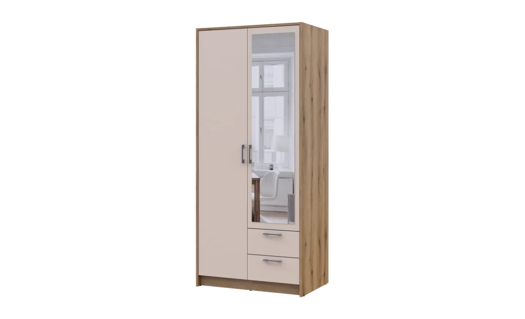 Šatní skříň Doros Rondy se zrcadlem Dub Artisan/Kašmír 2 dveře 82x52x195 (80737807)