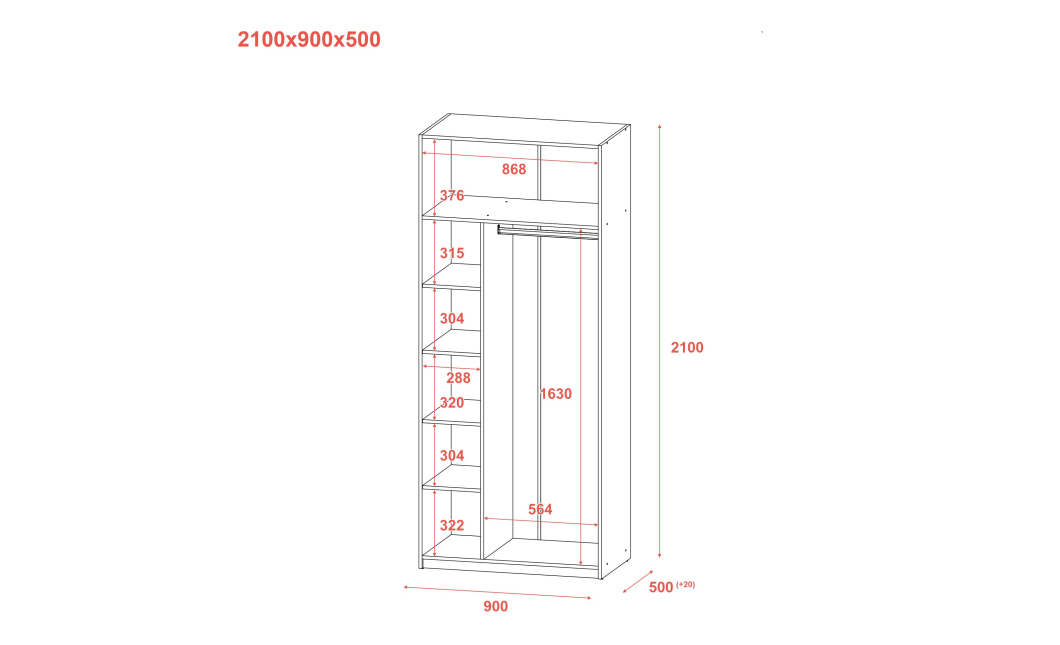 Skříň na oblečení Doros Ken Beton / Bílý 2 dveře 90 × 52 × 210 (80737020)
