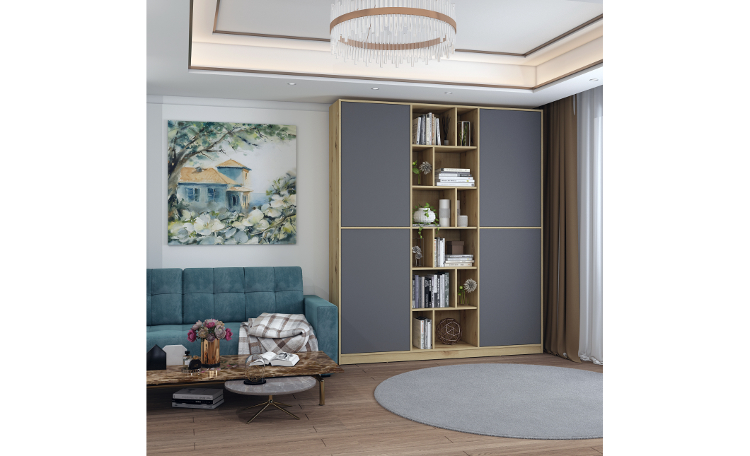 Skříň na oblečení Doros Morgan Grafit/Dub Artisan dveře DTD 180×40×210 (42001256)