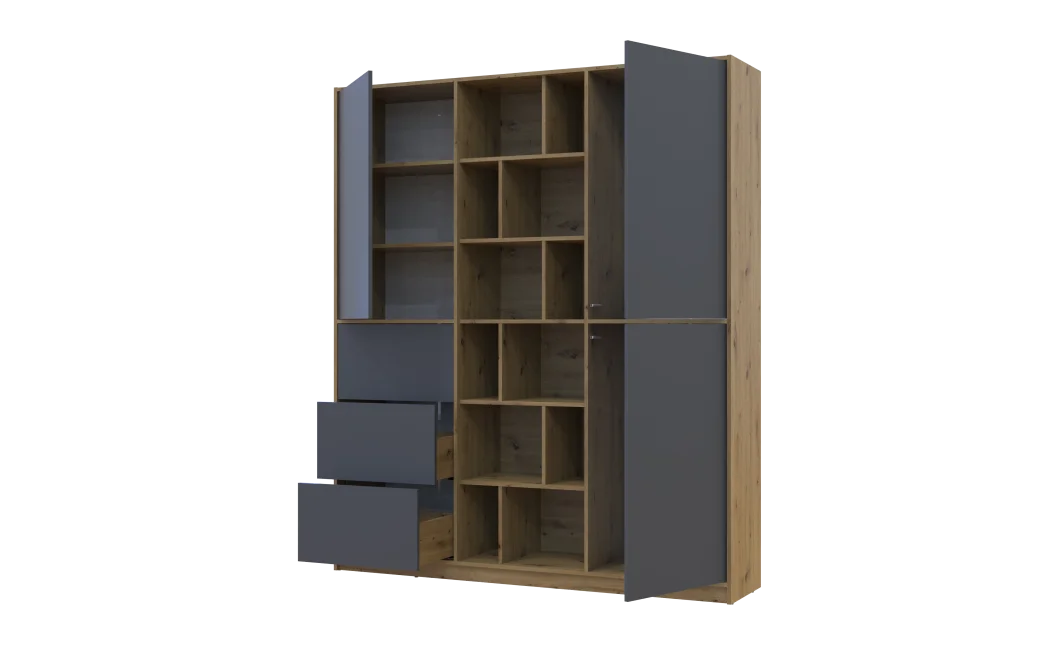 Skříň na oblečení Doros Morgan Grafit/Dub Artisan dveře/šuplíky DTD 180×40×210 (42002256)