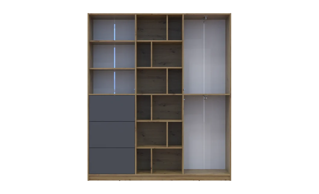 Skříň na oblečení Doros Morgan Grafit/Dub Artisan dveře/šuplíky DTD 180×40×210 (42002256)