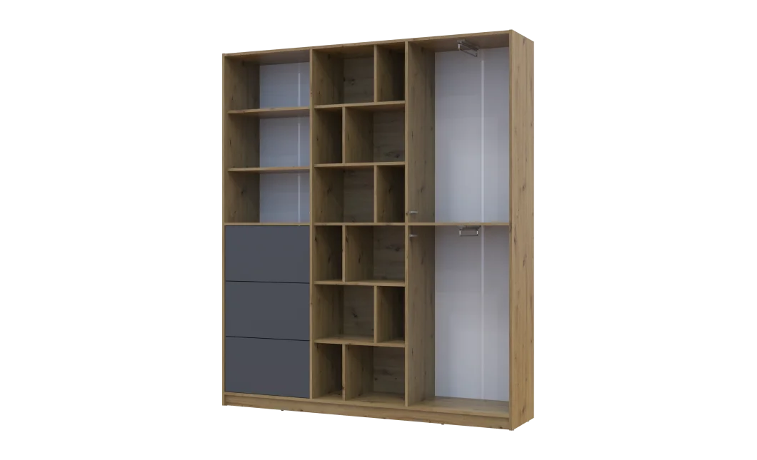 Skříň na oblečení Doros Morgan Grafit/Dub Artisan dveře/šuplíky DTD 180×40×210 (42002256)