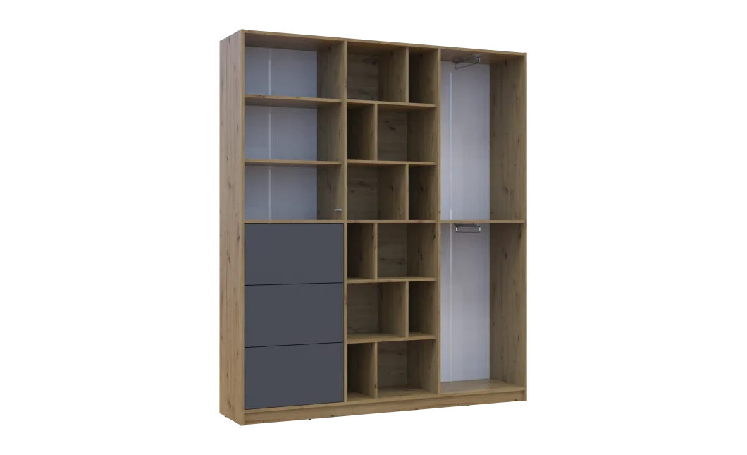 Skříň na oblečení Doros Morgan Grafit/Dub Artisan dveře/šuplíky DTD 180×40×210 (42002256)