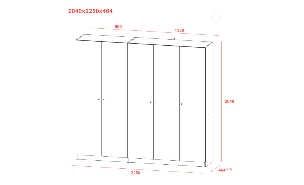 Skříň na oblečení Doros Promo Bílá 2+3 dveře 225×48×204 (42005004)