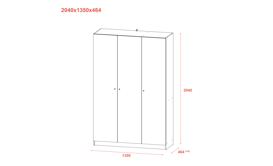 Skříň na oblečení Doros Promo Bílá 3 dveře 135×48×204 (80737071)