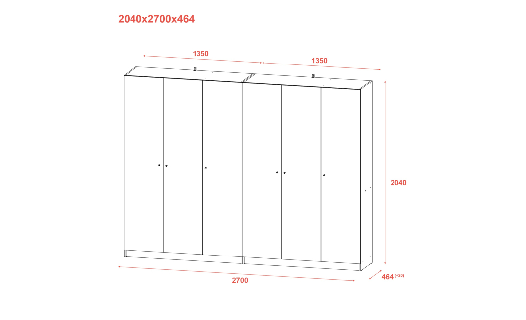 Skříň na oblečení Doros Promo Bílá 3+3 dveře 270×48×204 (42005006)