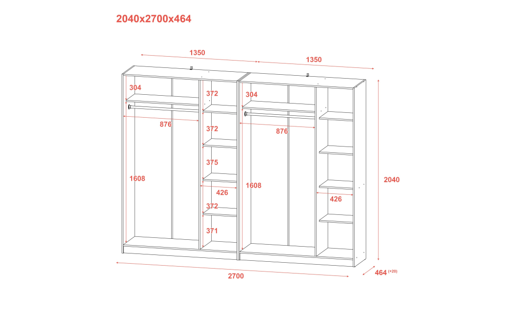 Skříň na oblečení Doros Promo Kašmír 3+3 dveře 270×48×204 (80737674)