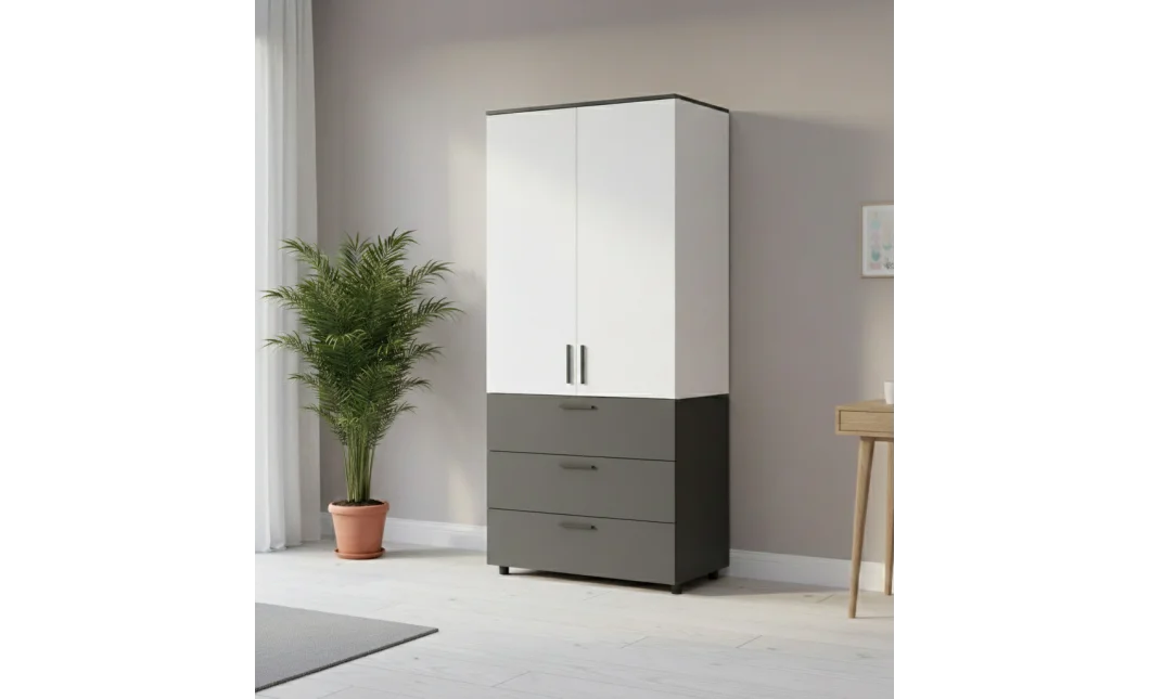 Skříň na oblečení Doros Thorn Antracit/Bílá 2 DTD/3Š tyč 90х51.6х200 (44900469)