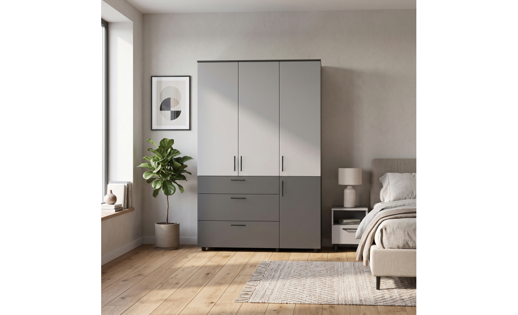 Skříň na oblečení Doros Thorn Antracit/Šedá 3 DTD/3Š tyč 135х51.6х200 (44900521)