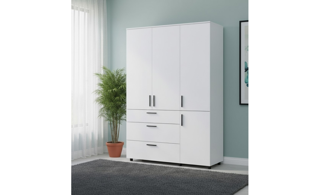 Skříň na oblečení Doros Thorn Bílá 3 DTD/3Š tyč 135х51.6х200 (44900485)