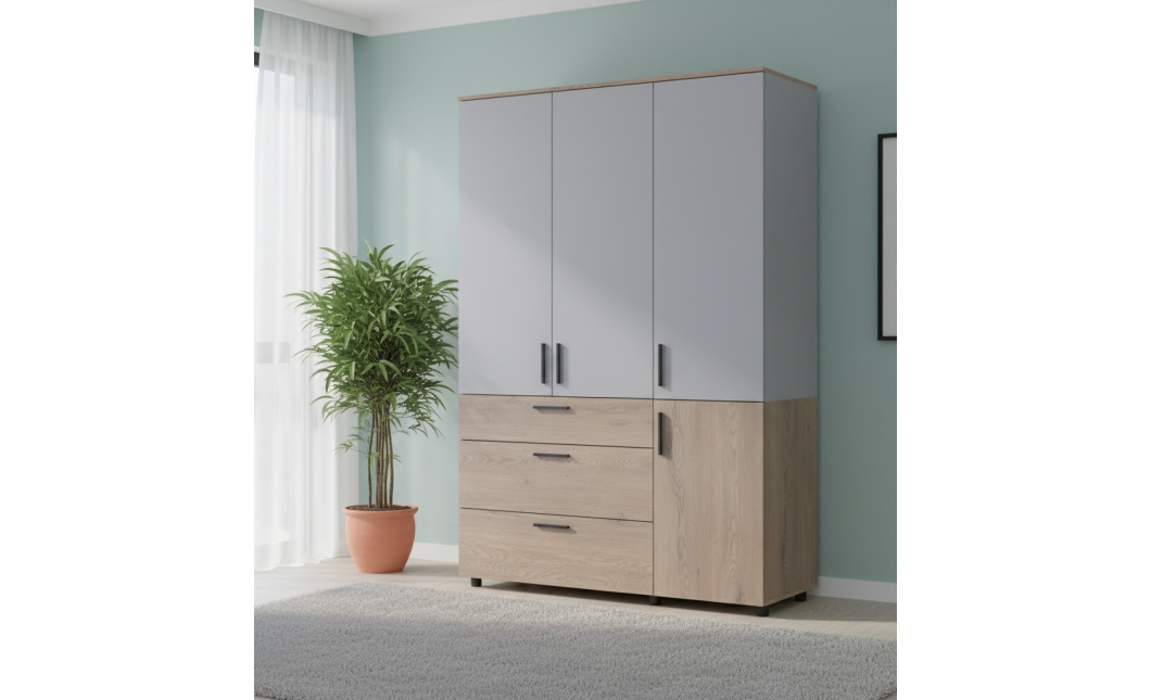 Skříň na oblečení Doros Thorn Cremona Cannolo/Šedá 3 DTD/3Š tyč 135х51.6х200 (44900505)