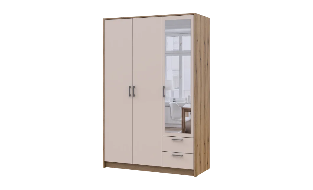 Šatní skříň Rondy se zrcadlem Dub Artisan/Kašmír 3 dveře 121x52x195 (80737817)