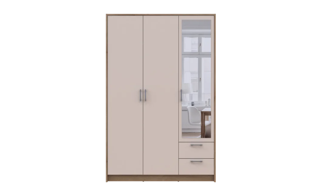 Šatní skříň Rondy se zrcadlem Dub Artisan/Kašmír 3 dveře 121x52x195 (80737817)