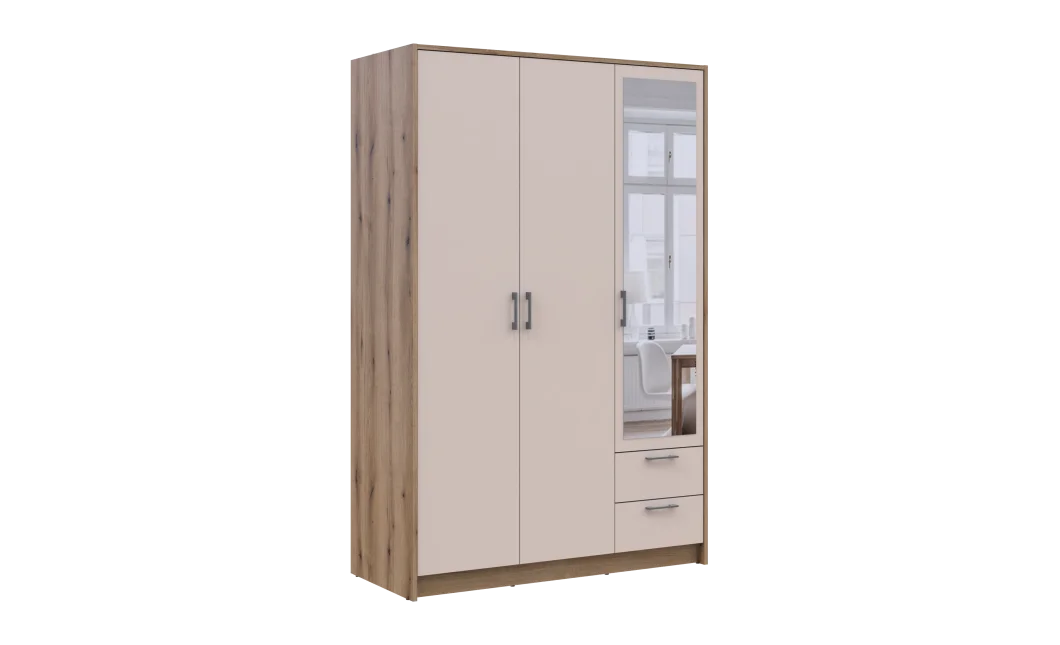 Šatní skříň Rondy se zrcadlem Dub Artisan/Kašmír 3 dveře 121x52x195 (80737817)
